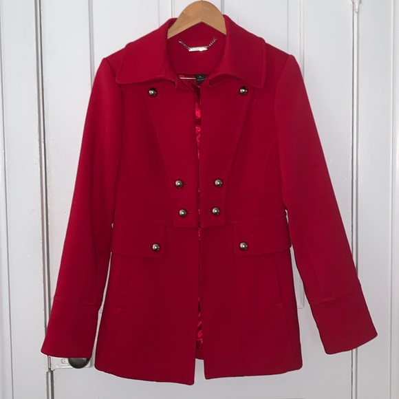 White House Black Market Jackets & Blazers - WHITE HOUSE BLACK MARKET RED JACKET / COAT WITH SILVER BUTTONS